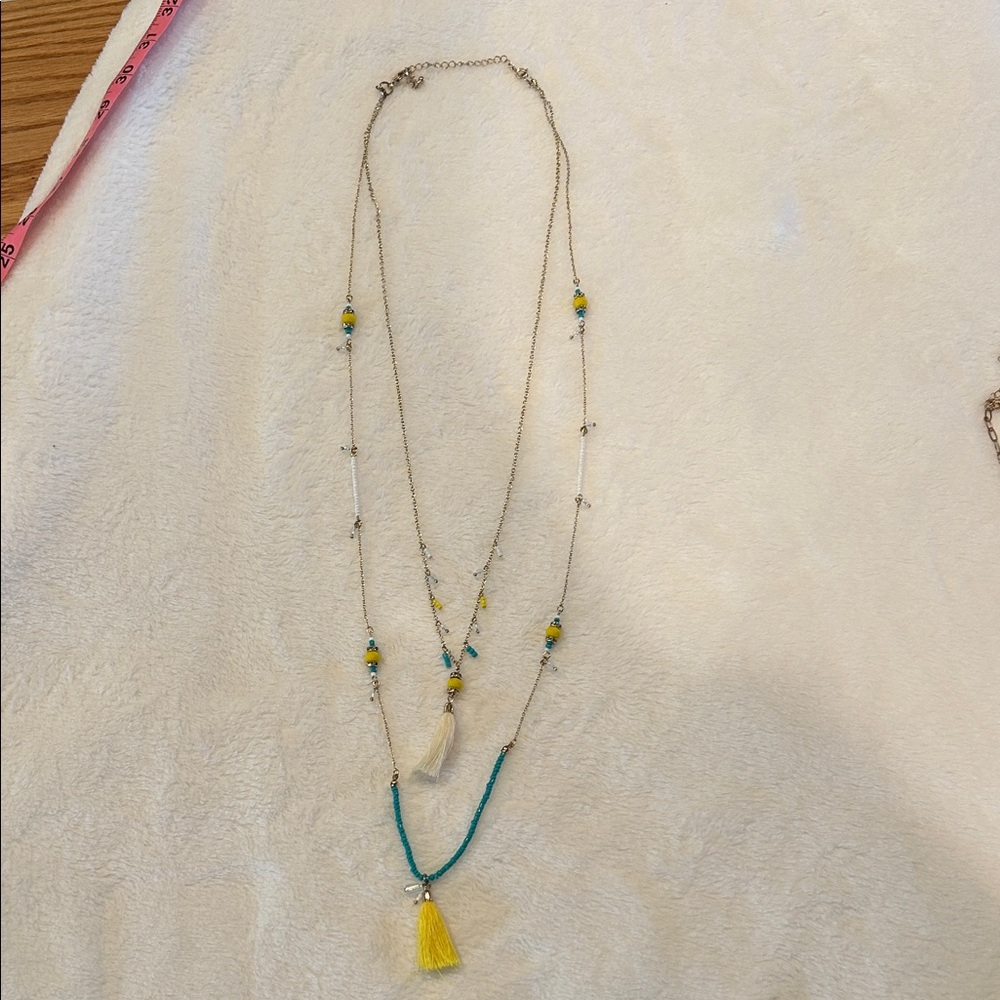 Multicolor Layered Necklace with Tassel